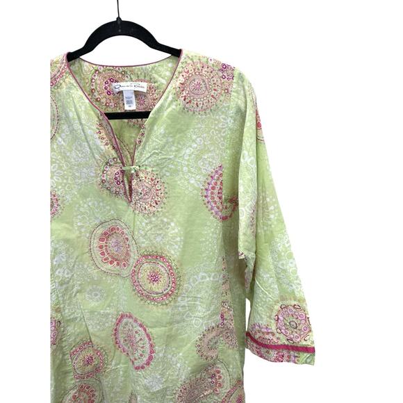 Oscar de la Renta Green Mandala Print Cotton Tunic Dress Size M Boho Resort - Picture 4 of 8